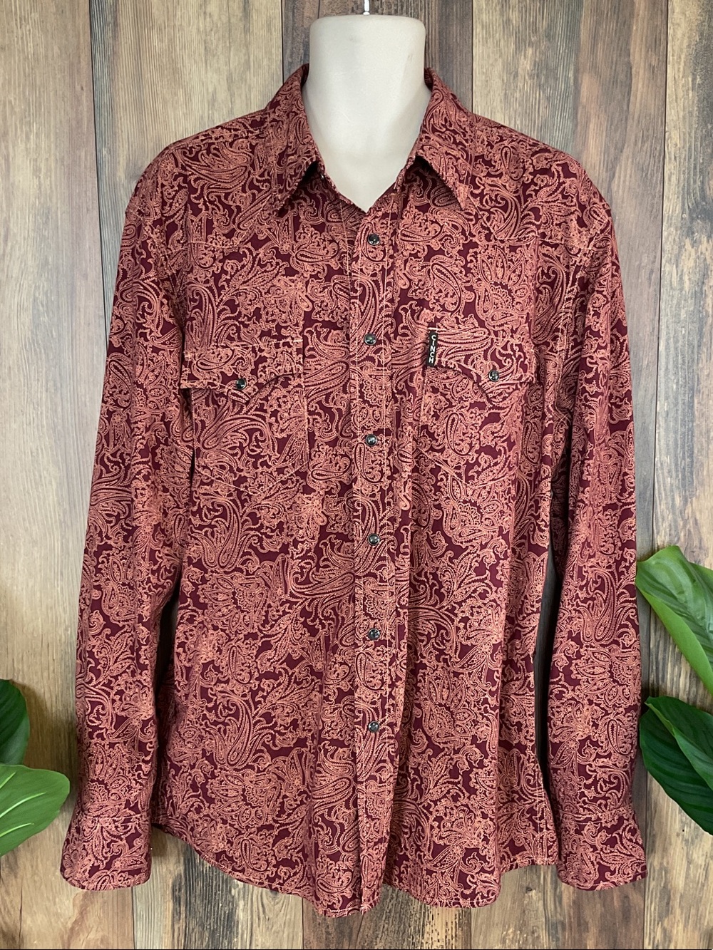 Cinch Paisley Modern Fit Western Button-Down Snap Button Shirt L 303B